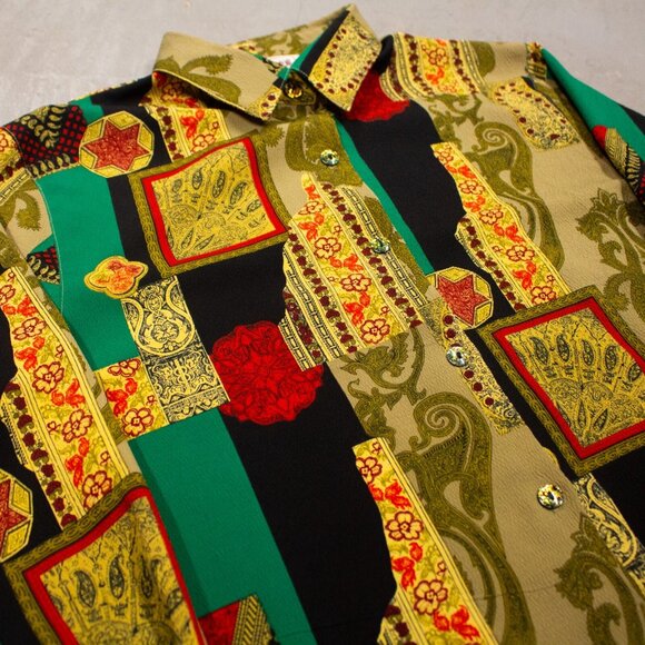 Vintage 70s SIMEON Crazy Cool Pattern Button Up Blouse Shirt Large - Picture 9 of 9